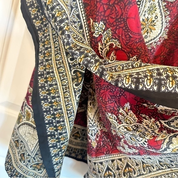 Bohemian poncho crimson beige gold exotic pattern swim cover up wrap OS - Picture 4 of 6